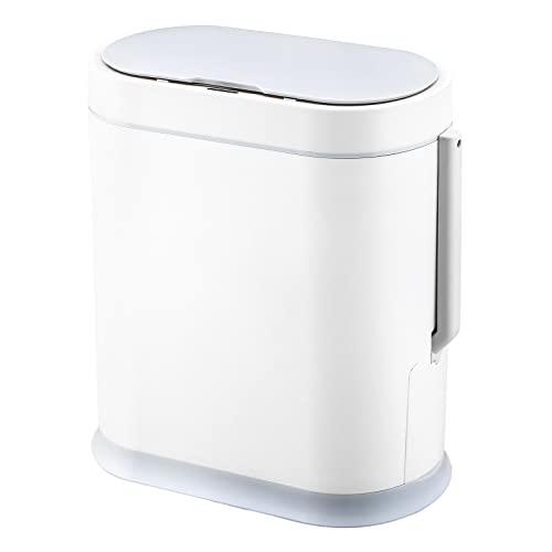 Image of ELPHECO Bathroom Trash Can with lid - 2.5 Gallon Waterproof Sensor Trash Bin, 10 Liter Motion Sensor Trash Can, Slim Garbage Bin Bathroom Decor (White, 2.5 Gallon with Toilet Brush)