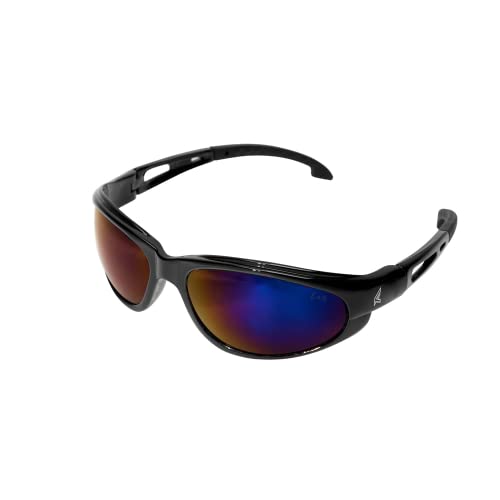 Image of Edge SW118 Dakura Wrap-Around Safety Glasses, Anti-Scratch, Non-Slip, UV 400, Military Grade, ANSI/ISEA & MCEPS Compliant, 5.04" Wide, Black Frame / Blue Mirror Lens