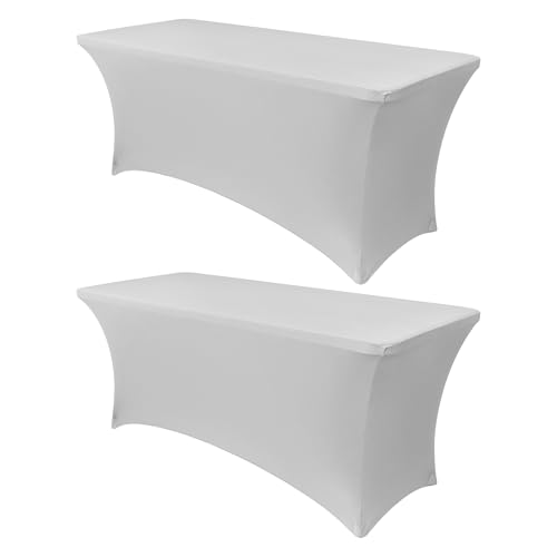 Obstal 4Ft Stretch Spandex Table Cover for Standard Folding Tables - 2 Pack Universal Rectangular Fitted Tablecloth for Party, Banquet, Events, Trade Show (Silver, 48L x 24W x 30H Inches) by Obstal - Used condition - US$19.94