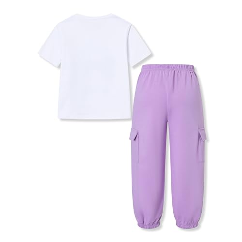 Image of Ayzozuy Kid Girl Clothes Outfits Figure Letter Graphic Tee Top + Flap Pocket Pants 2PC Clothing Set
