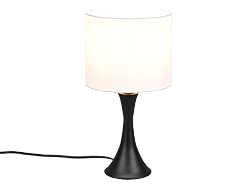 meineWunschleuchte Lámpara de mesa clásica negra mate con pantalla de tela en color blanco, altura 37 cm Cover