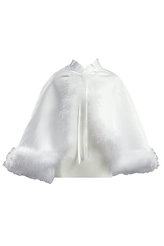 White Satin Cape with Marabou - First Communion Bolero for Girls - Flower Girl Sweater for Wedding, Cardigan