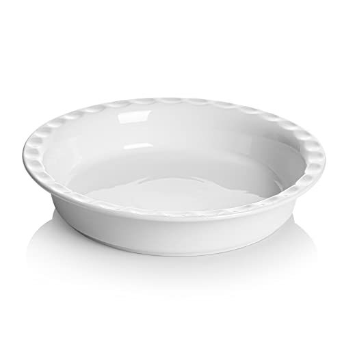 Onniyor Porzellan Kuchenform zum Backen, 9 Zoll Kuchenform, Antihaft-Tortenplatte für Apfelkuchen, Kürbiskuchen, Topfkuchen, runde Backform für Abendessen, ofenfest, Weiß Cover