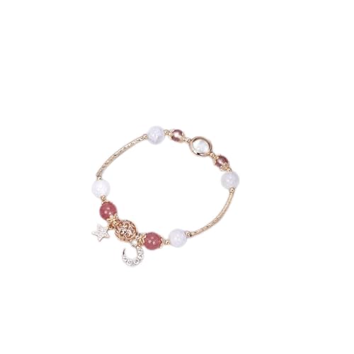 Bracelet lune et étoile en cristal et pierre de lune dorée pour femme