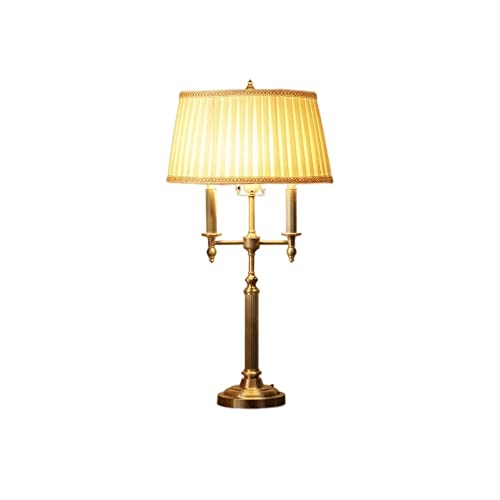 Yuanflq Gold-Plated Copper Desk Lamp American Copper Desk Lamp Plug-In Bedroom Bedside Lamp Living Room Warm Romantic Simple Modern Lighting Linen Lampshade Lint-Free Easy To Clean #TOP3
