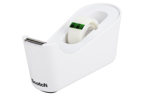 Scotch Tape Dispenser, White, Great for School or Office and Includes 1 Roll of Scotch Magic Tape 3/4 in x 350 in