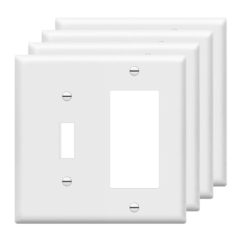 Image of ENERLITES Combination Toggle Light Switch /Decorator Light Switch Plate, Double Switch Wall Plate, Standard Size 2-Gang 4.50 inch x 4.57 inch, Polycarbonate Thermoplastic, 881131-W, White, 4 Pack