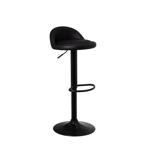 LOLAhome Taburete de Cocina Giratorio en 360°, Silla de Bar Regulable en Altura de 72 a 92 cm, con Respaldo de Polipiel, Estructura Metal Negra y Reposapiés, Negro