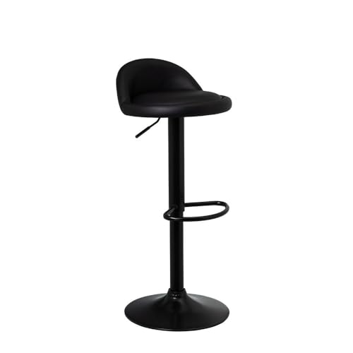 LOLAhome Taburete de Cocina Giratorio en 360°, Silla de Bar Regulable en Altura de 72 a 92 cm, con Respaldo de Polipiel, Estructura Metal Negra y Reposapiés, Negro
