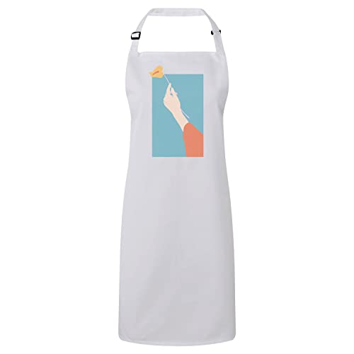 Tablier cuisine blanc premium fait main en illustration florale minimaliste