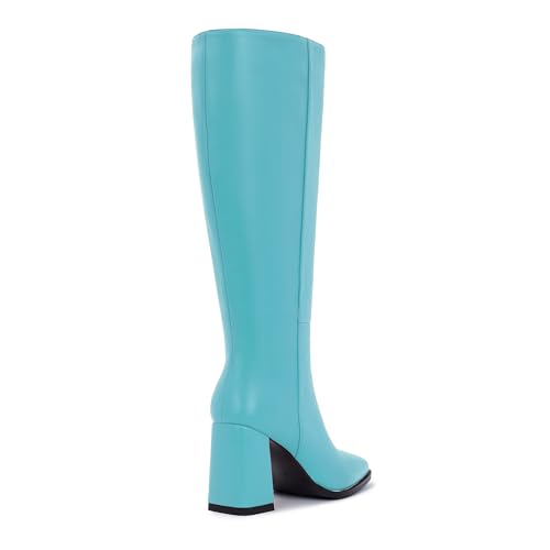 Image of Knee High Boots for Women - Wide Calf Boots with Zipper, Square Toe Tall Leather Boots, Chunky Heel Fashion Long Boots
