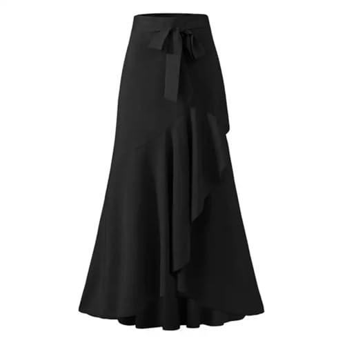 Jupes longues femmes taille haute élastique dentelle noire fluide 3XL