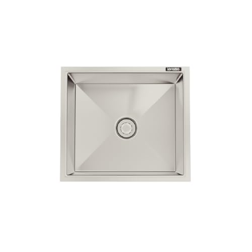 Image of Lorazzo Lustr Stainless Steel 304 Single Bowl Handmade Kitchen Sink with Tap hole | 16 x 18 Inch | Silver Finish | Rust & Scratch Resistant | Includes Coupling, Drain Pipe & Strainer Basket