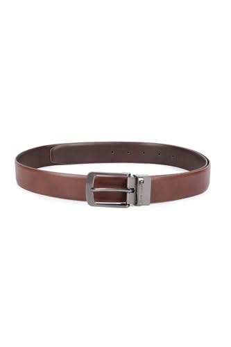 Image of Louis Philippe Men's 100% Italian Leather Brush Gun Metal Buckle Formal Reversible Belt