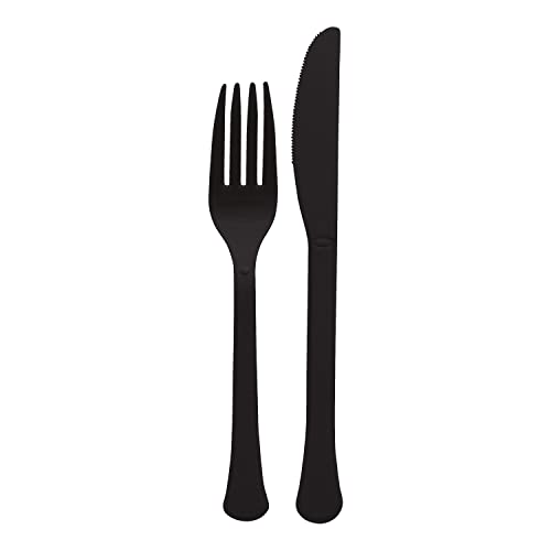 Amscan 9915411-216 - Charcoal Black Eco-Friendly Re-usable Dishwasher Safe Mixed Cutlery - 24 Pack