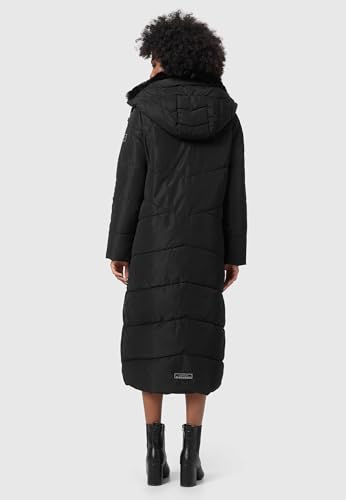Navahoo Damen Wintermantel warmer Steppmantel extralang mit abnehmbarer Kapuze Hingucker XIV Black Gr. L