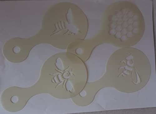 4 x bee or wasp Coffee Cup/Cappuccino Stencils Reusable (4 Different Designs) Honey Hornet