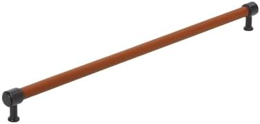 Signature Hardware 954070-24 Lazzara 24 Inch Center to Center Cognac Leather Appliance Pull - Matte Black