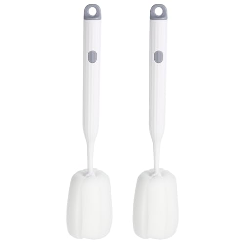 Image of PATIKIL 10.7 Inch Bottle Soft Brush, 2 Pcs Soft Sponge Bottle Cleaner with White Plastic Long Handle Cup Brush Scrubber for Vase Bottle Pot Wine Glass Cup Mugs, White