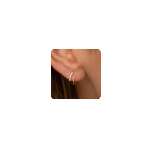 Anniweeny Gold Double Huggie Hoop Piercing Tiny Twist Spiral Earrings