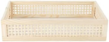 YAHUAN Rectangular Wooden Bamboo Serving Tray with Handles, Handwoven Rattan Decorative Display Serving Platters, Guest Towel Napkin Holder for Dining Bathroom Table Desktop (Rectangular Bamboo)