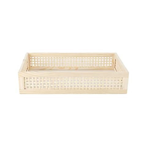 YAHUAN Rectangular Wooden Bamboo Serving Tray with Handles, Handwoven Rattan Decorative Display Serving Platters, Guest Towel Napkin Holder for Dining Bathroom Table Desktop (Rectangular Bamboo) Cover