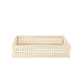YAHUAN Rectangular Wooden Bamboo Serving Tray with Handles, Handwoven Rattan Decorative Display Serving Platters, Guest Towel Napkin Holder for Dining Bathroom Table Desktop (Rectangular Bamboo)