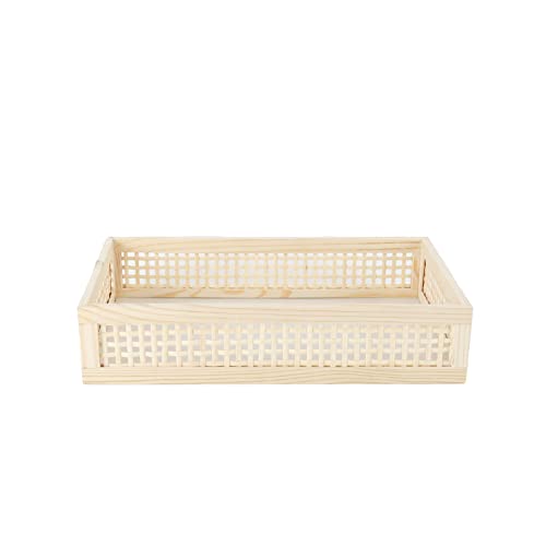 Yahuan Rectangular Wooden Bamboo Serving Tray With Handles, Handwoven Rattan Decorative Display Serving Platters, Guest Towel Napkin Holder For Dining Bathroom Table Desktop (Rectangular Bamboo) #TOP2