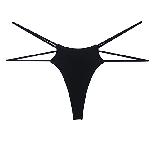 SAKVILSEC Cotton Underwears For Women Seamless Low Waist Soft Thongs Breathable G-Strings Panties (XS, Black)
