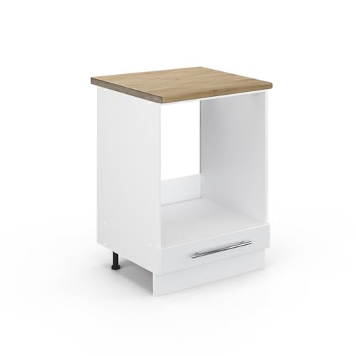 Vicco Herdumbauschrank Fame-Line, Herdschrank, Weiß Hochglanz/Weiß, 60 cm, AP Eiche