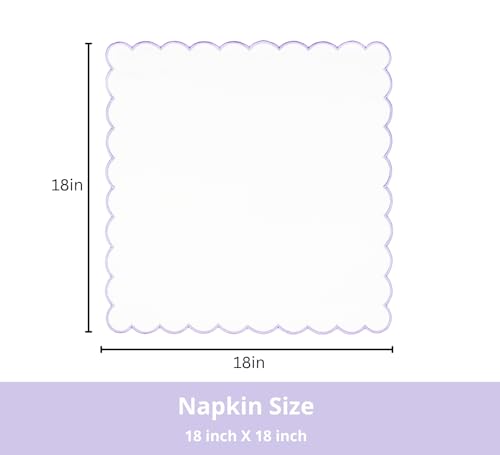 Image of PurpleEssences Scalloped Cloth Napkins 18x18 in - White Edges Lavender