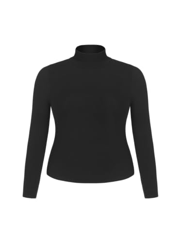 CIDER Women's Plus Size Mock Turtleneck Tops Long Sleeve Slim Fit