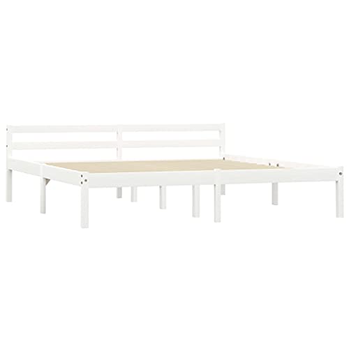 vidaXL Kiefernholz Massiv Bettgestell Holzbett Doppelbett Futonbett Massivholz Bett Bettrahmen Lattenrost Schlafzimmerbett 180x200cm Weiß