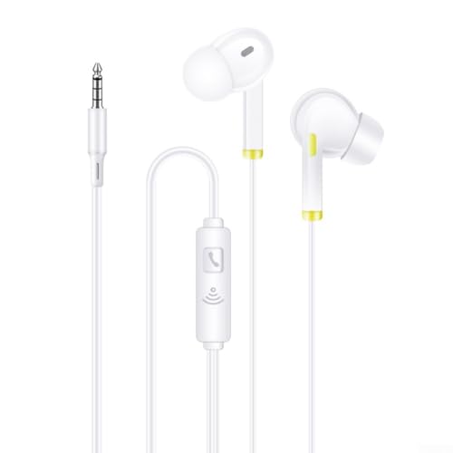 ReachMall Auriculares intrauditivos con cable, auriculares con micrófono, estéreo de alta fidelidad, cancelación de ruido, conector de 3,5 mm para varios teléfonos móviles, tabletas, otros