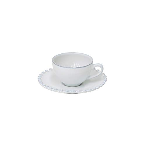 Costa Nova - Taza De Café Con Plato Pearl Blanco En Oferta Costa Nova, Pearl Colección, Vajilla Elegante, Gres, Taza Café Y Platillo, Blanco, 0.09 L, 6 Piezas