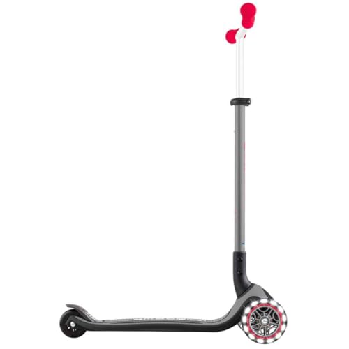 GLOBBER Master Lights - Tretroller Kinder, 120/80 mm, ABEC 9, 3-r&auml;drig, h&ouml;henverstellbar, LED-Leuchtrollen, schwarz-rot