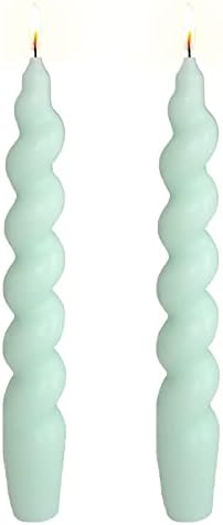 7.5 Inch Small Tapered Candles - Pack of 2 Twisted Candlesticks Green Spiral Taper Candles for Home Decor Wedding Party