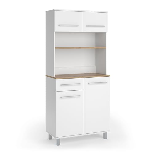 Vicco Buffet de Cocina Pure, Blanco/Artesano, 80.2 x 40.5 cm, con estantes Interiores Ajustables en Altura para un Almacenamiento Flexible