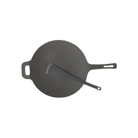 MYNAKSHA Iron Flat Dosa Tawa/Iron Dosa Kallu Cookware/Large Size Dosa Iron Tawa - 12Inch with Handle Black Cover