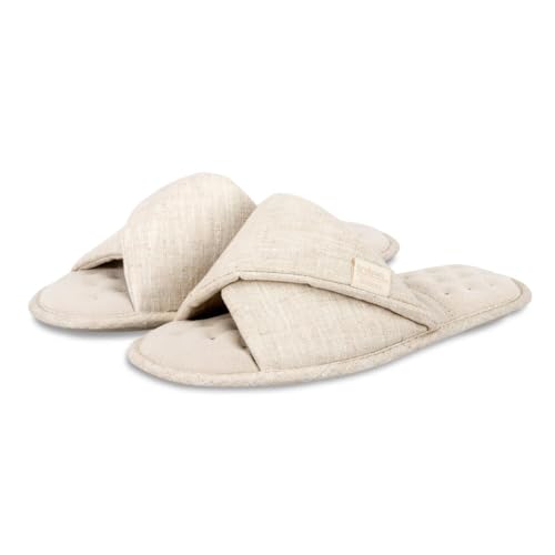 Isotoner Pantuflas de lino con puntera abierta para mujer, piedra, 38 EU
