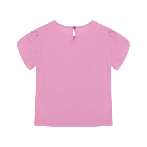 Tween Girls Summer Short Sleeve 2025 Casual T-Shirts Kids Fashion Petal Sleeve T Shirts Cotton Linen Holiday Clothes3