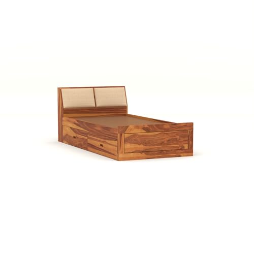 Image of Solid Sheesham Wood Single Size Bed with 2 Drawer Storage Wooden Single Cot Bed for Home Living Room Bedroom Guest Room Hotel (Honey, Size 6 * 4)