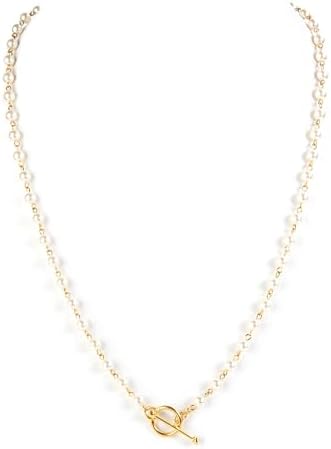 Virgins Saints & Angels Delfina 6mm Pearl Necklace with Crystal Toggle for Women, Luxury Fashion Statement Jewelry, Cream Gold