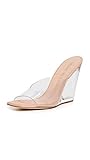 Stuart Weitzman Women's 100mm Tia Lucite Wedges, Clear/Adobe, 5 Medium US