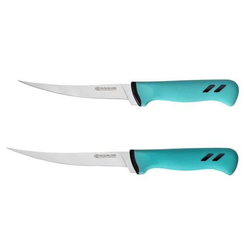 YOUSUNLONG Jeu de 2 couteaux à filets de poisson - Lames en acier au carbone très tranchantes de 165mm et 180mm - Couteaux à désosser et à fileter pour poisson