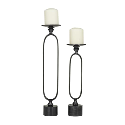 Deco 79 Aluminum Paper Clip Pillar Candle Holder with Marble Base, Set of 2 15", 19"H, Black by Deco 79 - Used condition - US$21.51