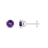ANGARA Pendientes de tuerca solitario de amatista natural para mujeres y niñas en oro macizo de 14 k | Piedra natal de febrero | Regalo para ella | Cumpleaños | Boda |, Dorado, Amatista