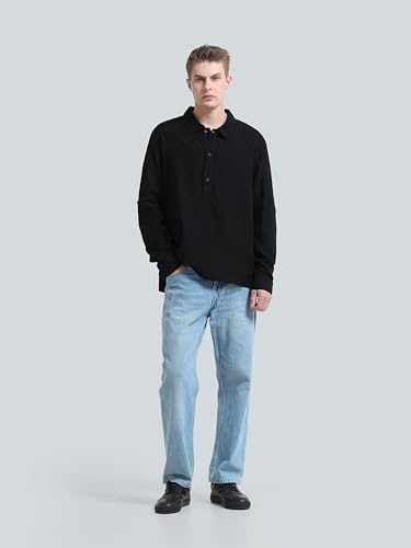 Image of StitchX Men's Half Placket Kurta Shirt with Roll Up Sleeves Pure Cotton