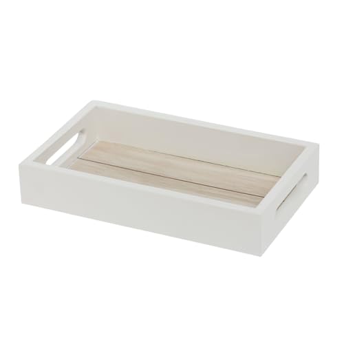 Tablett Dekotablett Landhaus-Stil Holztablett Weiß Klein Rechteck Holz (Tablett Klein 23 x 14 x 4 cm)