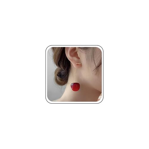 Cimenexe Bohemio Esmalte Cereza Chaqueta Pendientes Pendientes Colgantes Cereza Rojo Acrílico Cereza Pendientes De La Cadena De La Fruta De La Cereza Pendientes De La Joyería Para Las Mujeres Regalos
